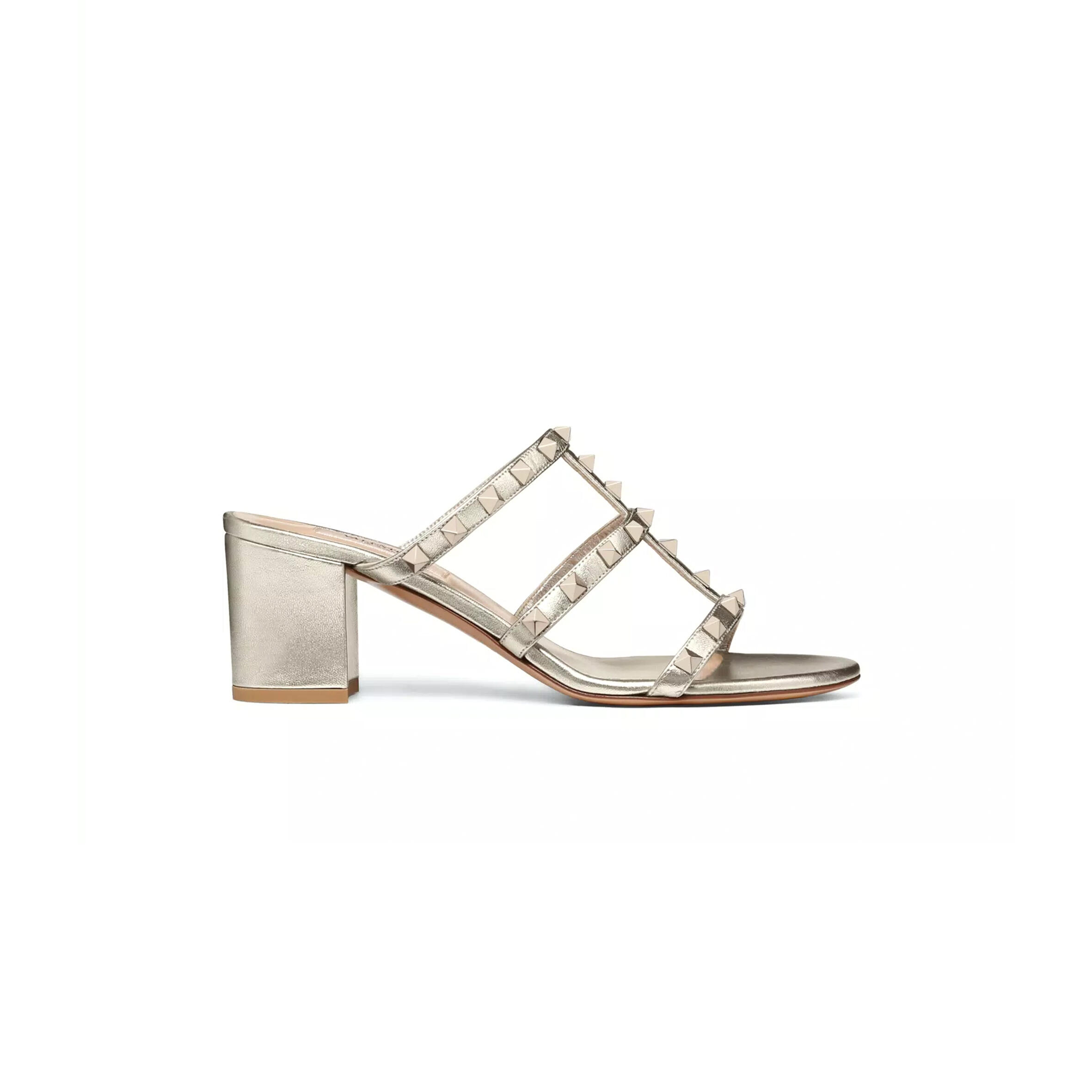 VALENTINO ROCKSTUD METALLIC CALFSKIN LEATHER SLIDE SANDAL 60MM 5W2S0C47JXH_S69